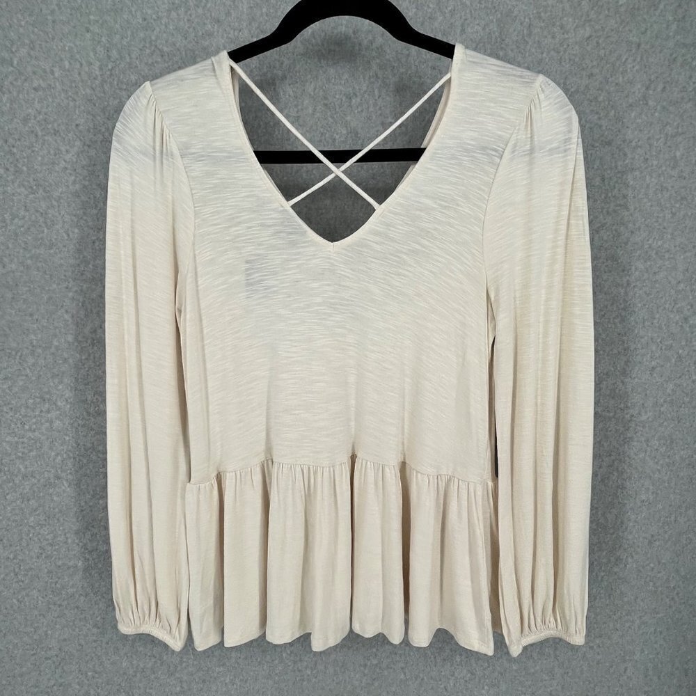 Torrid Babydoll V-Neck Embroidered Long Sleeve Top Size M Cream Boho Flowy NEW - Picture 3 of 11